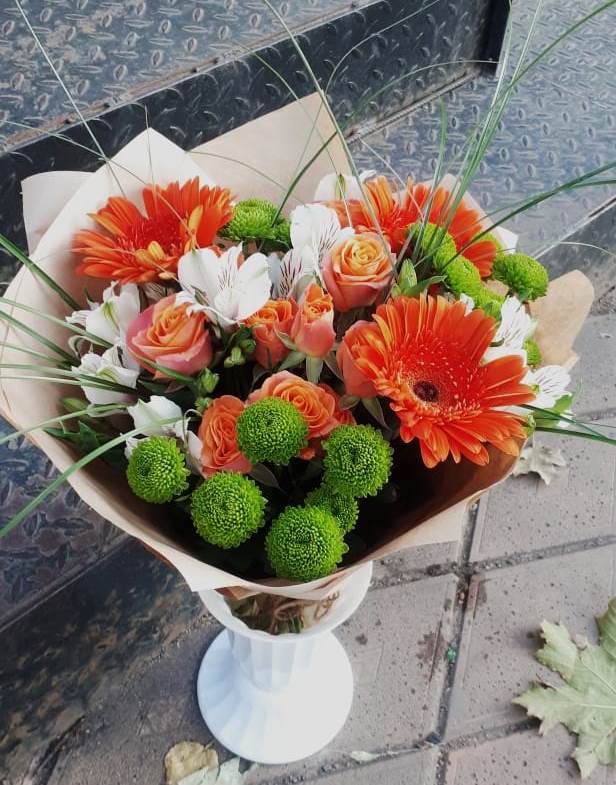 Букет цветов из: Герберы, Хризантемы, Альстромерии и Розы в Камышевской