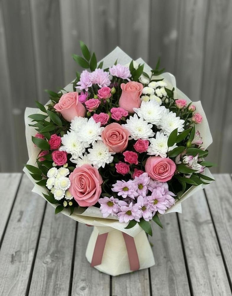 Букет цветов из: Альстромерии, Гвоздики, Розы и Хризантемы в Камышевской
