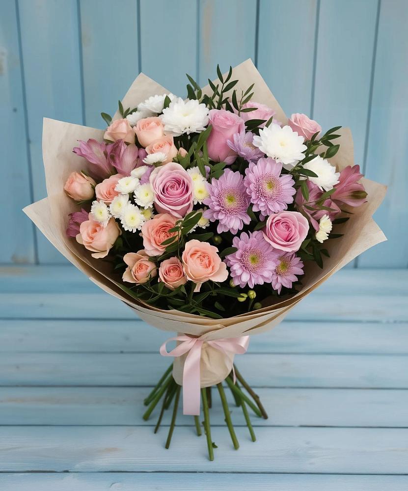 Букет цветов из: Хризантемы, Розы и Альстромерии в Камышевской
