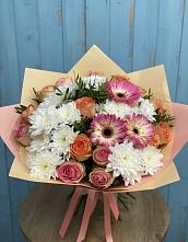 Букет цветов из:  Розы, Герберы и Хризантемы в Камышевской