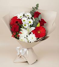 Букет цветов из:  Розы, Хризантемы, Герберы и Лилии в Камышевской