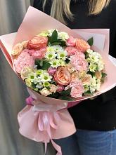 Букет нежные объятья в Камышевской Букет цветов из: Гвоздики, Розы и Хризантемы в Камышевской