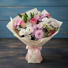 Букет цветов из:  Хризантемы, Альстромерии и Розы в Камышевской