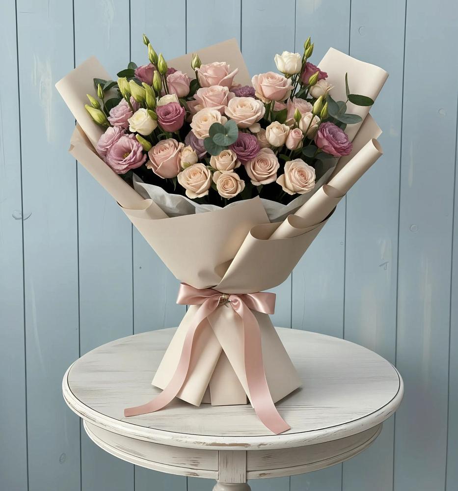 Букет цветов из: Розы и Лизиантусы в Камышевской