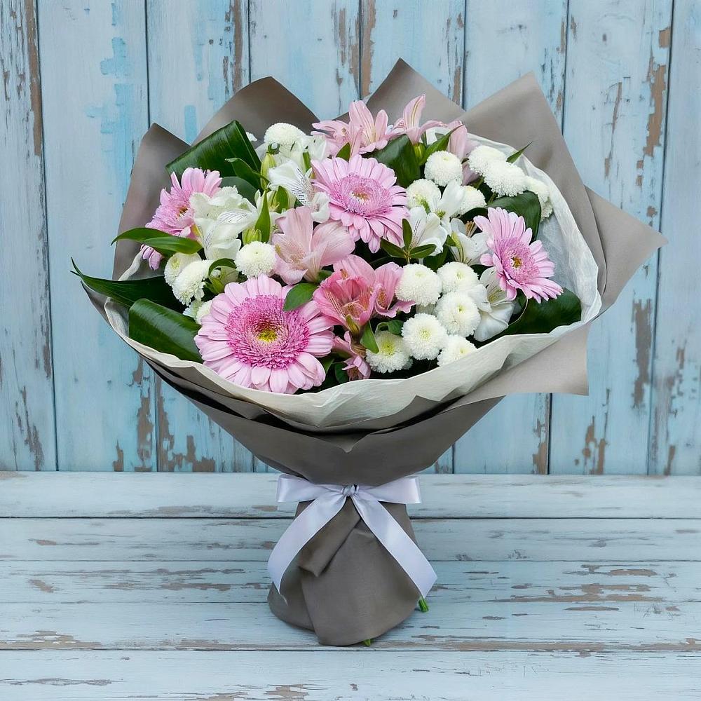 Букет цветов из: Герберы, Альстромерии и Хризантемы в Камышевской