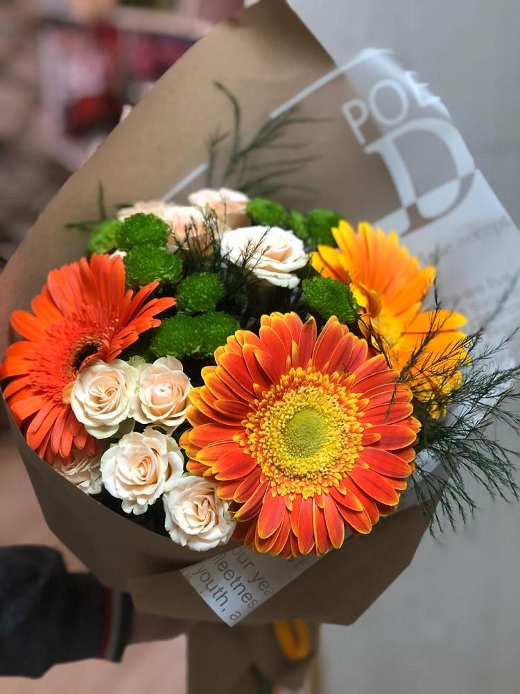 Букет цветов из: Герберы, Хризантемы и Розы в Камышевской
